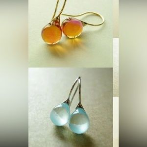 Pick one of the two! Gold tone drop earrings. Aquamarine OR yellow Citrine color